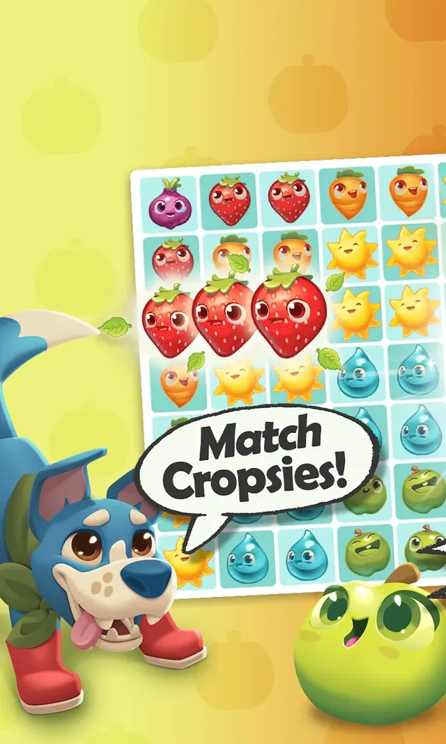 Farm Heroes Saga board with crop pieces and a collection goal listed above